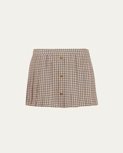 Prada Quadretto Pleated Mini Skirt In Cacao