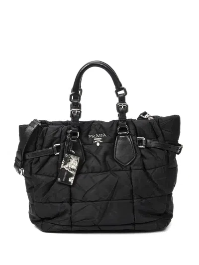 Pre-owned Prada Quilted Buckle Tote Bag In Black