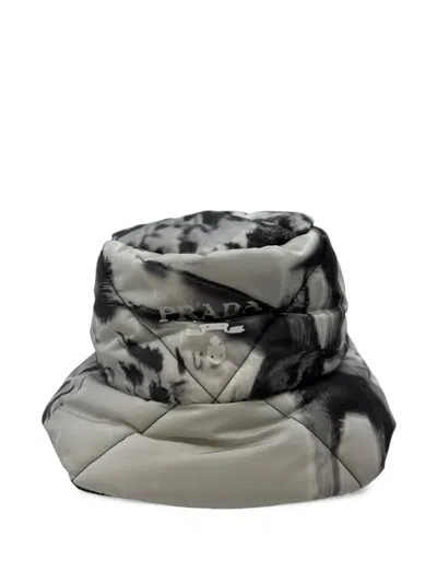 Prada Quilted Camouflage-print Bucket Hat In Gray