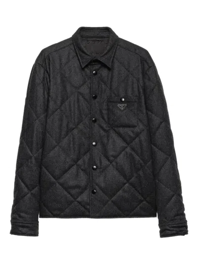 Prada Men Quilted Cashmere Shirt Jacket In Black