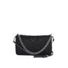 Prada Quilted Shoulder Bag With Enamelled Triangle Logo In Black