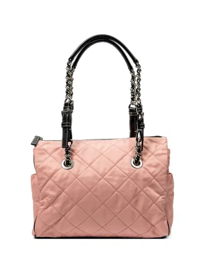 Pre-owned Prada Quilted Chain-link Tote Bag In Pink