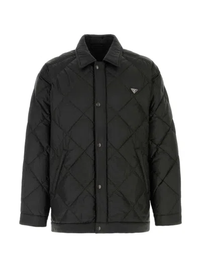 Prada Jacket Collar Detail Quilted Design Pockets In Black