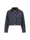 Prada Quilted Crop Jacket In Blue