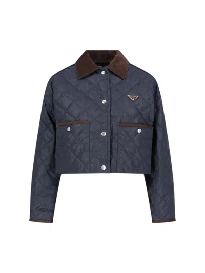 Prada Quilted Crop Jacket In Blue