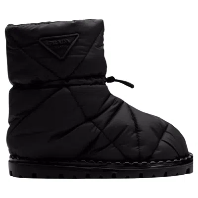 Pre-owned Prada Quilted Drawstring Ankle Boots It36.5 In Black