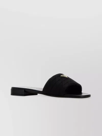 Prada Embroidered Slides In Black