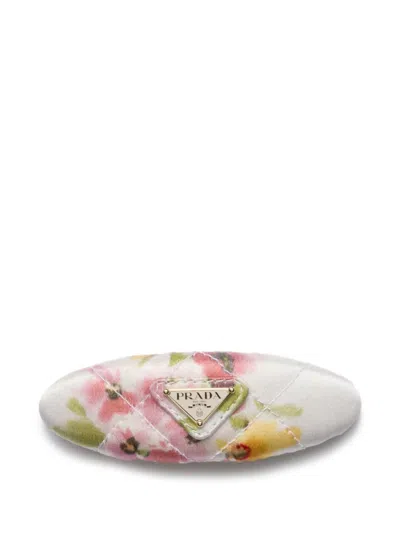 Prada Quilted Floral-print Hair Clip In Multi
