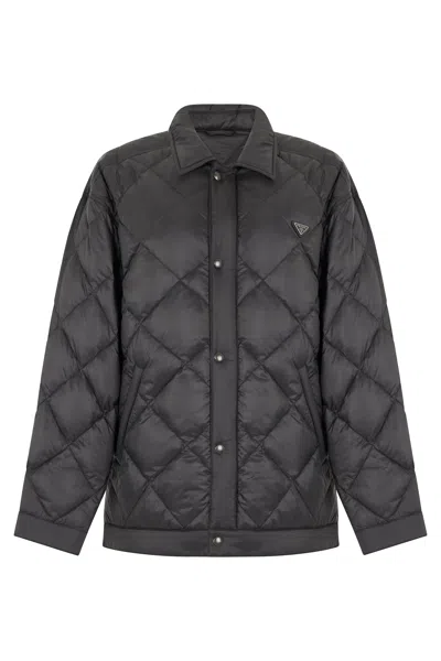 Prada Quilted Geometric Down Jacket In Black