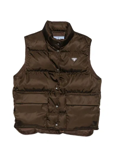 Prada Quilted Gilet In Re-nylon In Brown