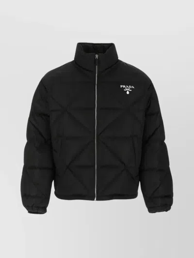Prada Quilted High Collar Down Jacket In Black