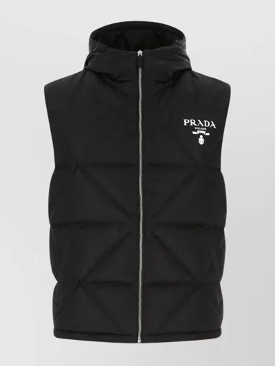 Prada Quilted High Neck Sleeveless Down Jacket In Gray