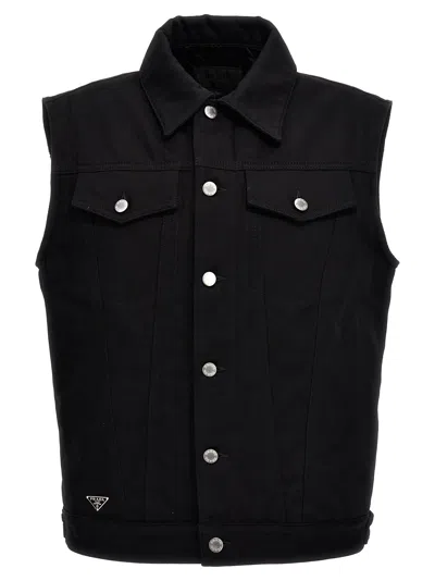 Prada Quilted Inner Denim Vest Gilet Black
