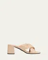 Prada Quilted Lambskin Crisscross Slide Sandals In Sabbia