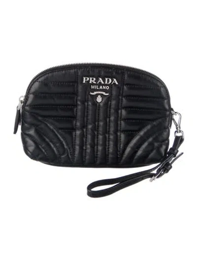 Pre-owned Prada Quilted Leather Diagramme Wristlet In Black