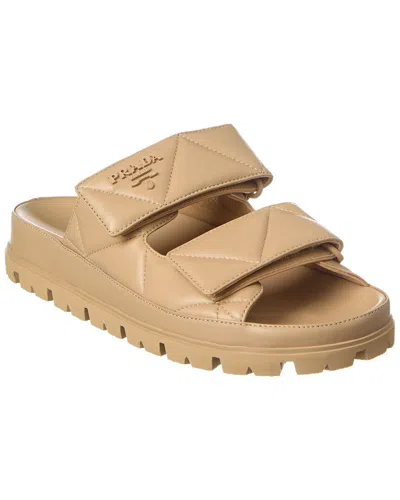 Prada Quilted Leather Sandal In Beige