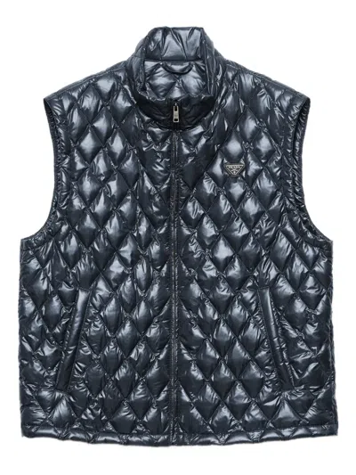 Prada Quilted Logo Vest In Blue