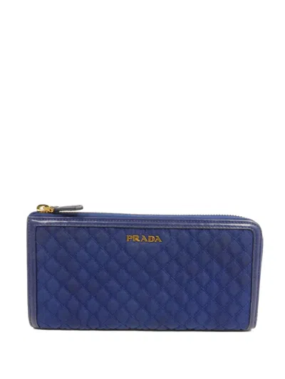 Pre-owned Prada Quilted Long Wallet In Blue