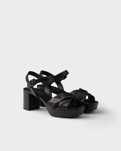 Prada Quilted Nappa Leather Platform Sandals In Black
