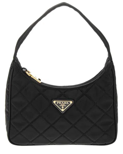 Prada Quilted Nylon Shoulder Bag In Black