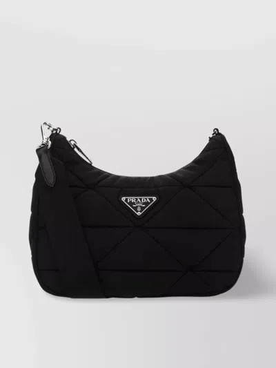 Prada Quilted Nylon Shoulder Bag With Adjustable Strap In Black