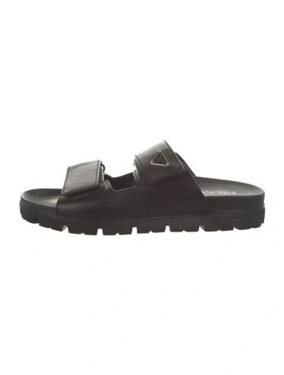 Pre-owned Prada Quilted Pattern Leather Slides In Black