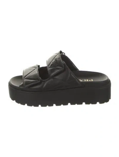 Pre-owned Prada Quilted Pattern Leather Slides In Black