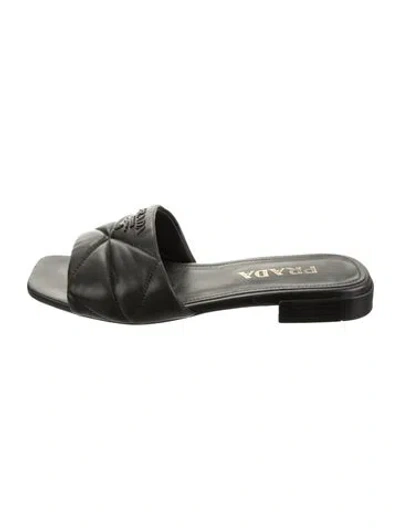 Pre-owned Prada Quilted Pattern Leather Slides In Black
