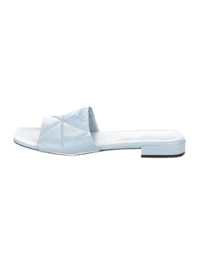 Pre-owned Prada Quilted Pattern Leather Slides In Blue