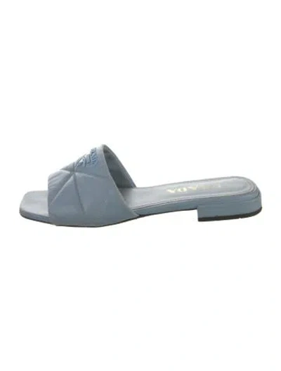 Pre-owned Prada Quilted Pattern Leather Slides In Blue