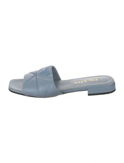 Pre-owned Prada Quilted Pattern Leather Slides In Blue