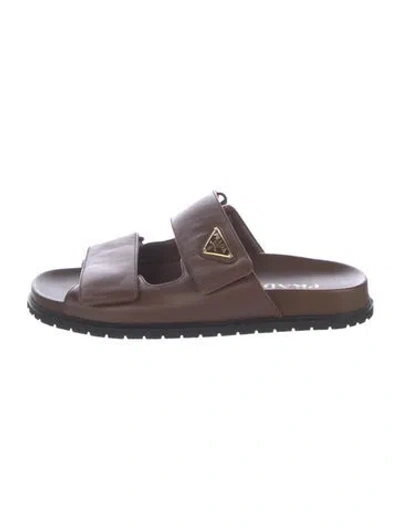 Pre-owned Prada Quilted Pattern Leather Slides In Brown