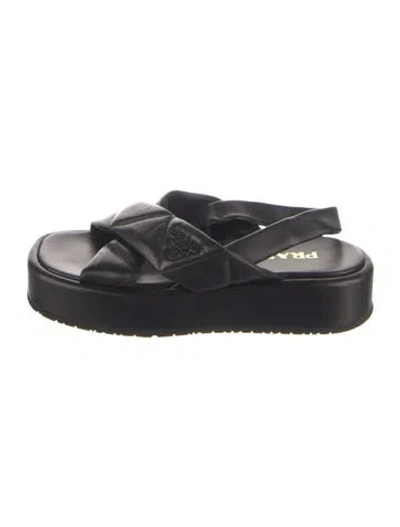 Pre-owned Prada Quilted Pattern Leather Slingback Sandals In Black