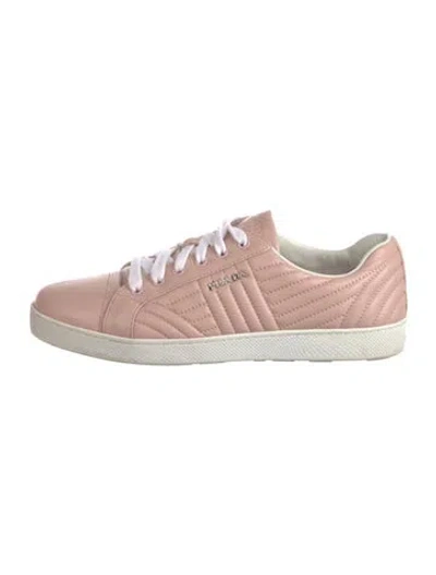 Pre-owned Prada Quilted Pattern Leather Sneakers In Pink