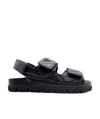 Prada Logo-lettering Quilted Leather Sandals In Black