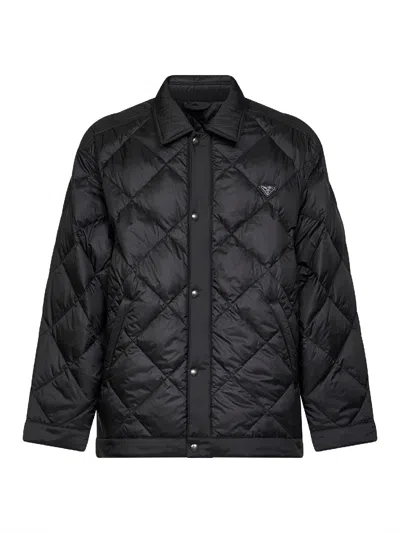 Prada Quilted Re-nylon Down Jacket In Black