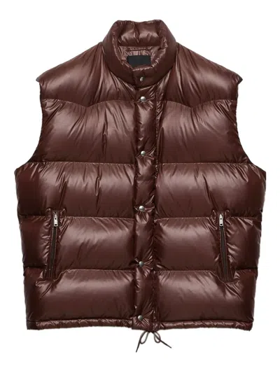 Prada Quilted Stand-up Collar Gilet In Brown