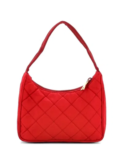 Pre-owned Prada Quilted Tessuto Mini Hobo Bag In Red