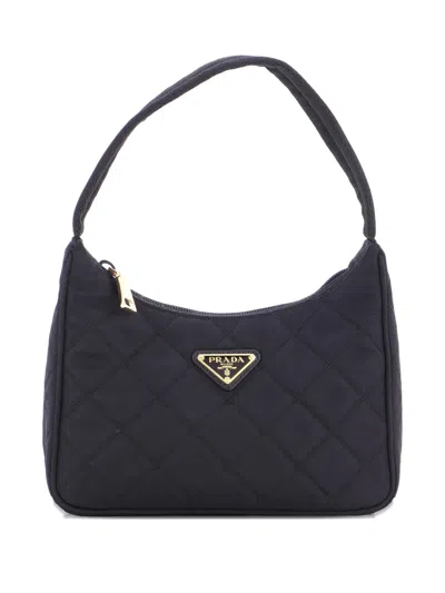 Pre-owned Prada Quilted Tessuto Small Hobo Bag In Black