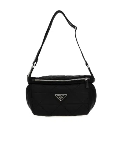 Prada Quilted Triangle-logo Bag In Black