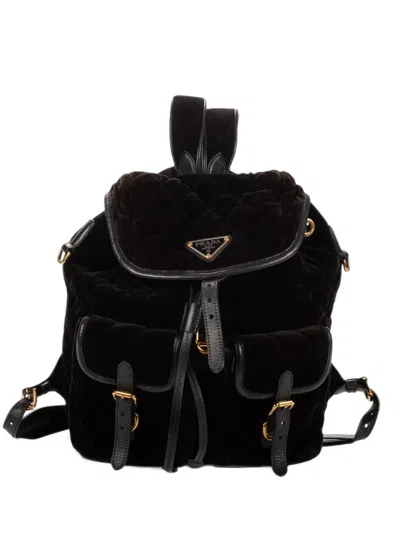 Pre-owned Prada Quilted Velvet Backpack In Black