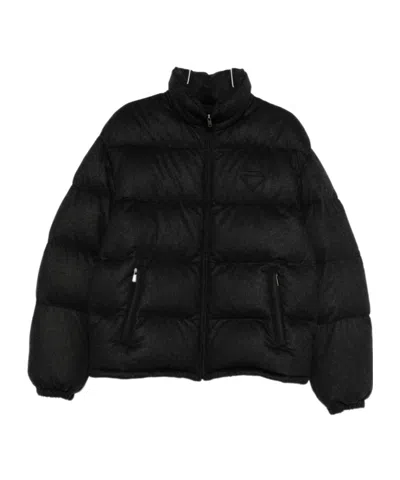 Prada High Collar Long Sleeve Down Jacket In Black