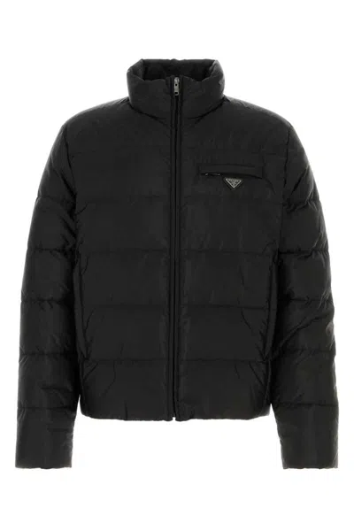 Prada Down Jacket With Puffer Design And High Collar In Black