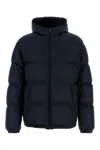 Prada Hooded Quilted Down Jacket With Side Pockets In Blue