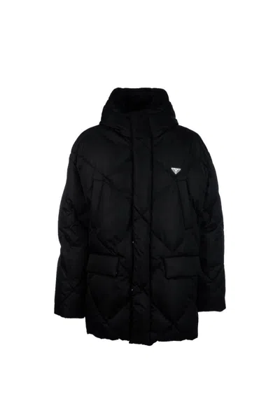 Prada Padded Coat With Hood And Pockets In Black