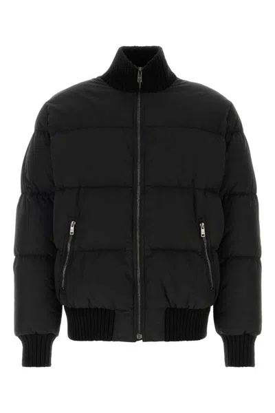 Prada Cotton Bomber Jacket Ribbed Collar Hem In Black