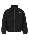 Prada Quilted High Collar Down Jacket In Black