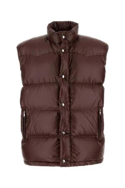Prada Chocolate Re-nylon Sleeveless Down Jacket In Burgundy