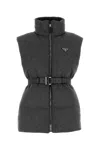 Prada Dark Grey Wool Sleeveless Down Jacket In Gray