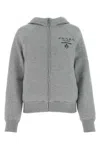 Prada Luxe Cashmere Blend Hooded Down Jacket In Grey